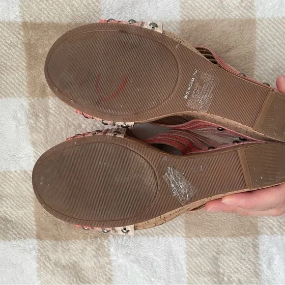 Lucky Brand Women's Cork Wedges - Coral and Beige 7.5 M - Picture 7 of 13